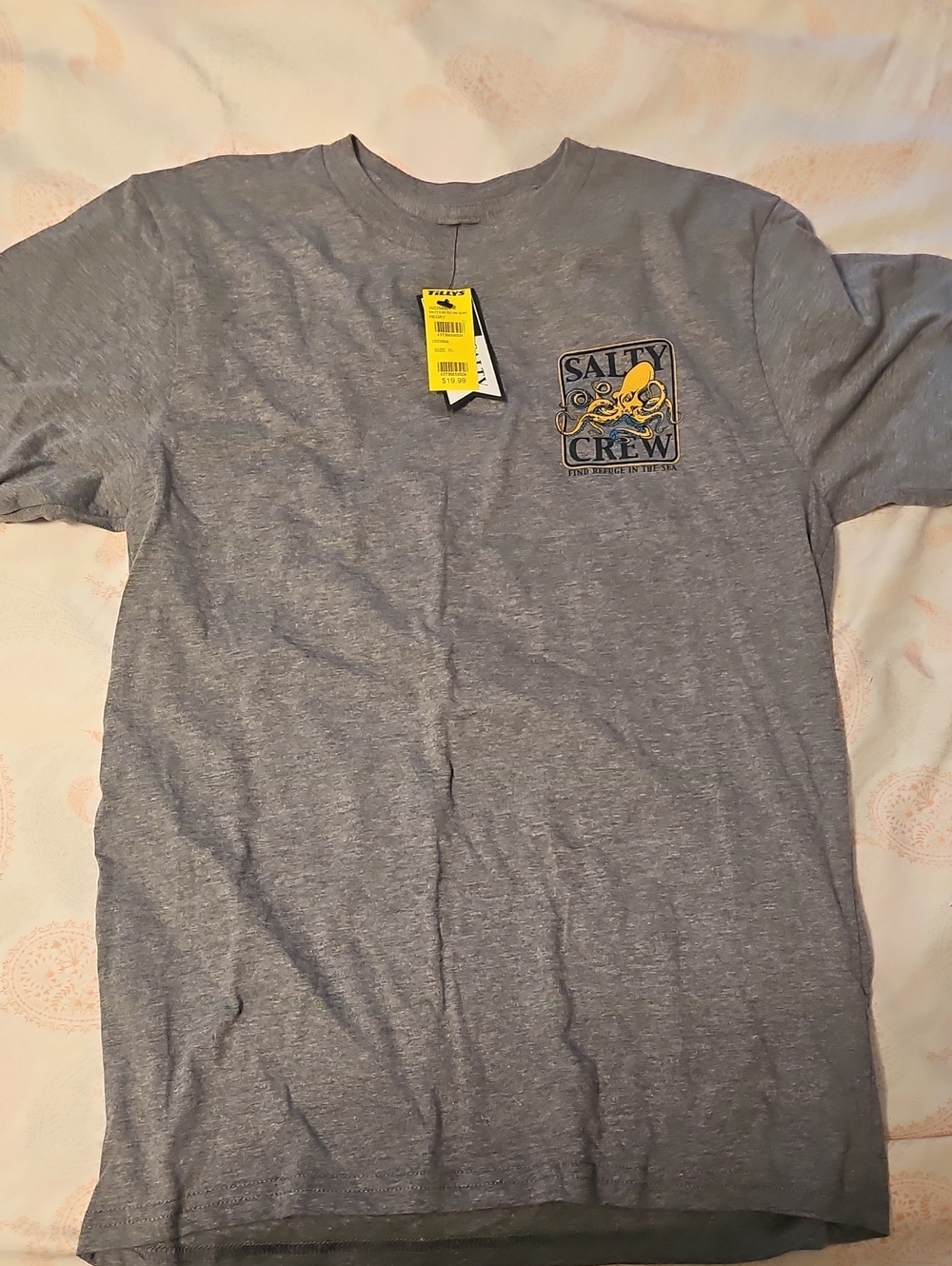 Salty Crew Heather Gray Short Sleeve Tee with Yellow Octopus Chest Logo